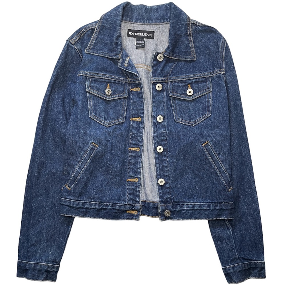 Vintage EXPRESS Denim Jacket Womens Small Blue Long Sleeve Button Up 90s